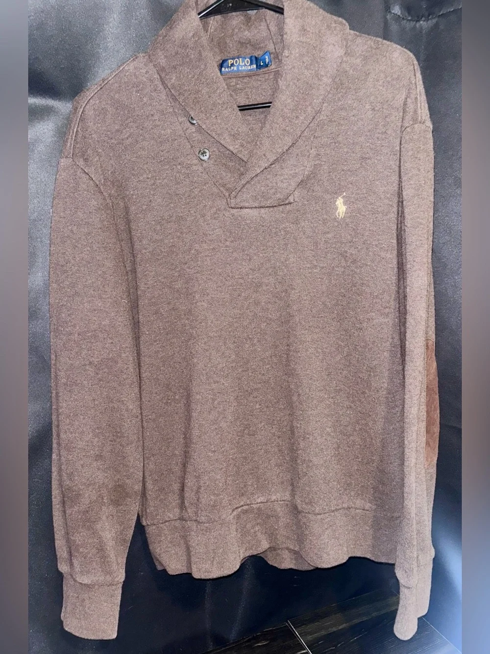 Polo by Ralph Lauren Brown Shawl-Collar V-Neck Sweater with Logo
